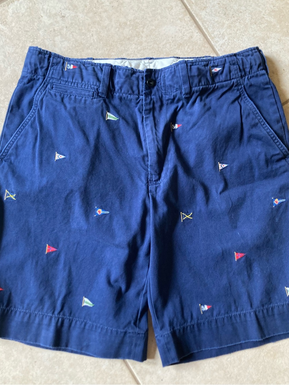 Vintage Navy Blue Embroidered Nautical Flag Shorts